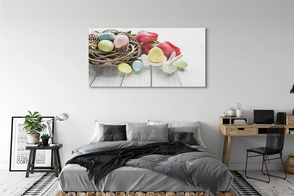 Obraz na akrylátovom skle Vajcia tulipány 140x70 cm