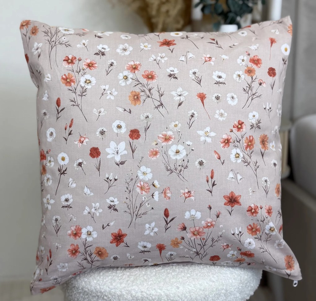 Luxusná bavlnená obliečka na vankúš béžová 40x40 cm – kvetinový vzor | slovenská výroba
