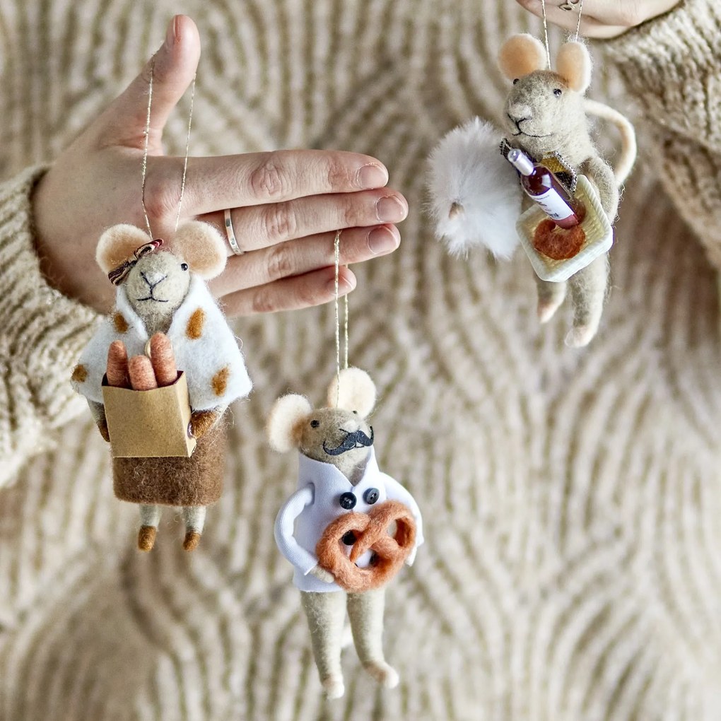 Bloomingville Vianočná ozdoba Myška Peo Nature Wool Myška s praclíkom