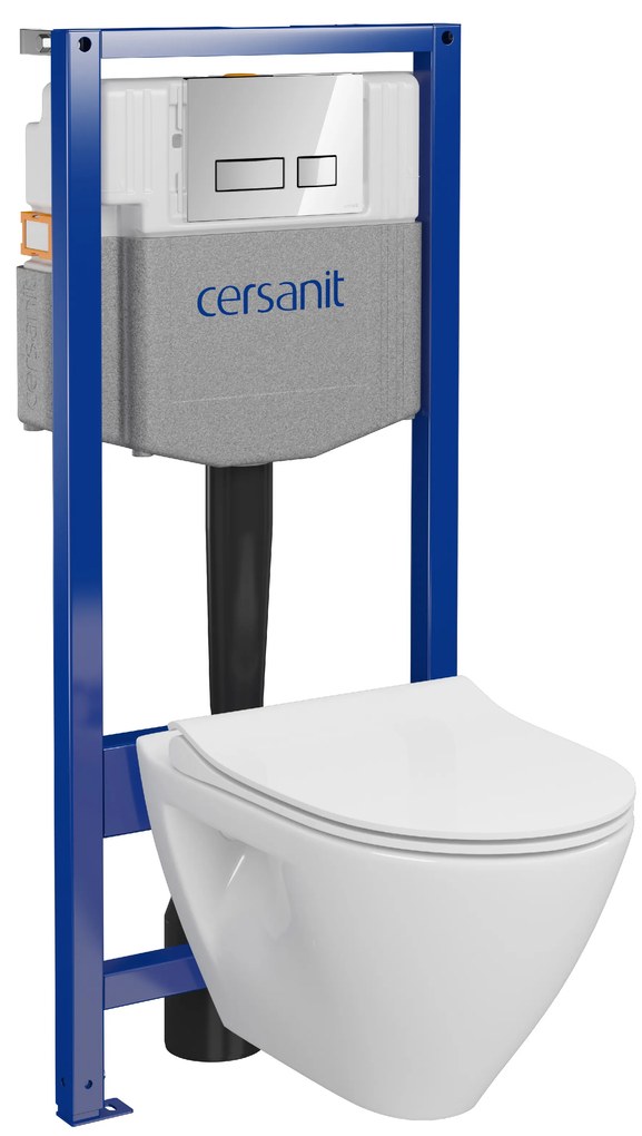 Cersanit Mille, System50 MECH podomietkový rám + závesná wc misa Mille Plus CleanOn + chrómové tlačidlo MOVI II, S701-752