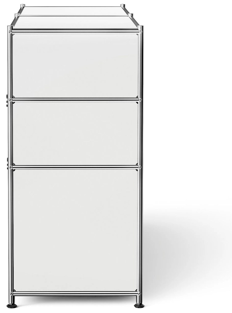 Kovová odkladacia skrinka "CN3" s výklopnými priečinkami, zásuvkami a otvorenými priehradkami, biela