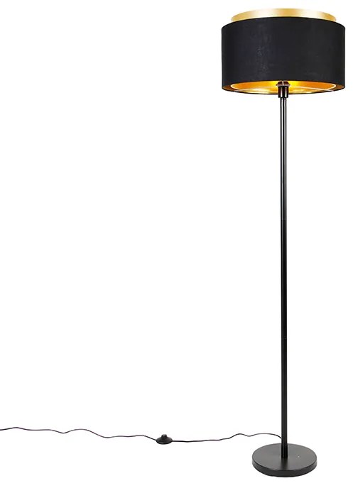 Moderná stojaca lampa čierna s tienidlom čiernym so zlatom - Simplo