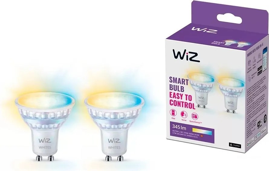 SADA 2x stmievateľné LED žiarovky PAR16 GU10/4,7W/230V 2700-6500K CRI 90 Wi-Fi-WiZ