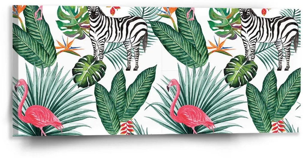 Sablio Obraz Zebra a Plameniak - 110x50 cm