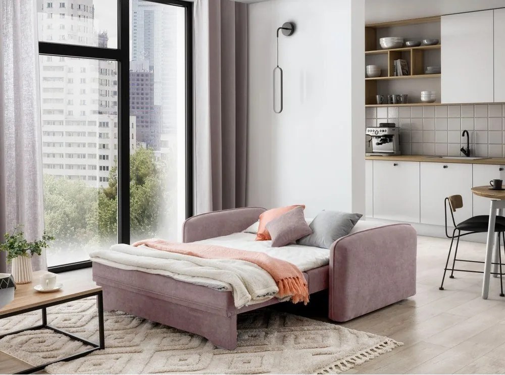 Ružová ženilková rozkladacia/s úložným priestorom pohovka 155 cm Laine – ELTAP