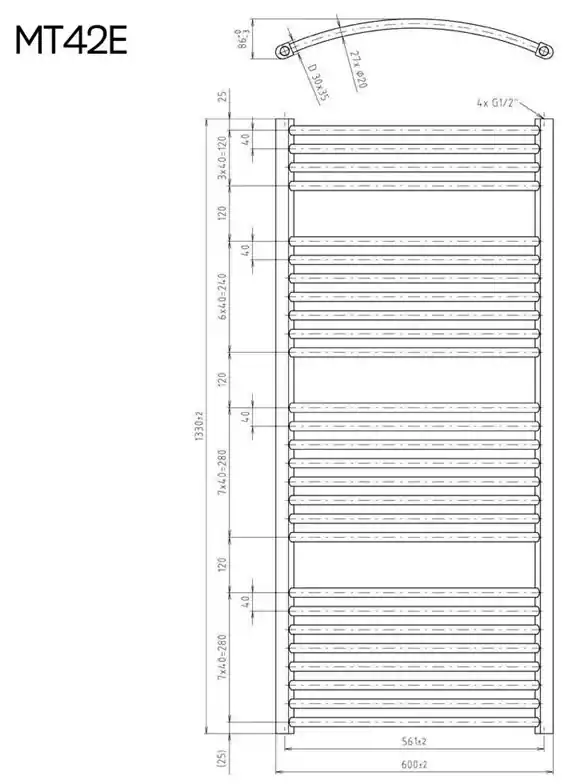 Mereo, Vykurovací rebrík oblý 450x1330 mm, biely, elektrický, MER-MT32E |  BIANO