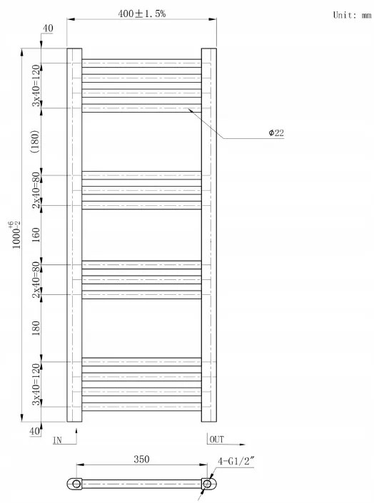 Erga Basic, vykurovacie teleso 1000x400 mm, 328 W, čierna, ERG-LAV-BASIC-10040-BK