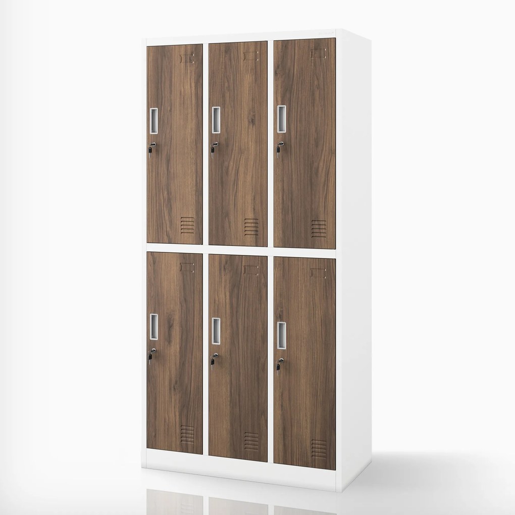 Šatňová skrinka BOZP 6-dverová biela/orech, 900x1850x450 mm: IGOR Eco Design