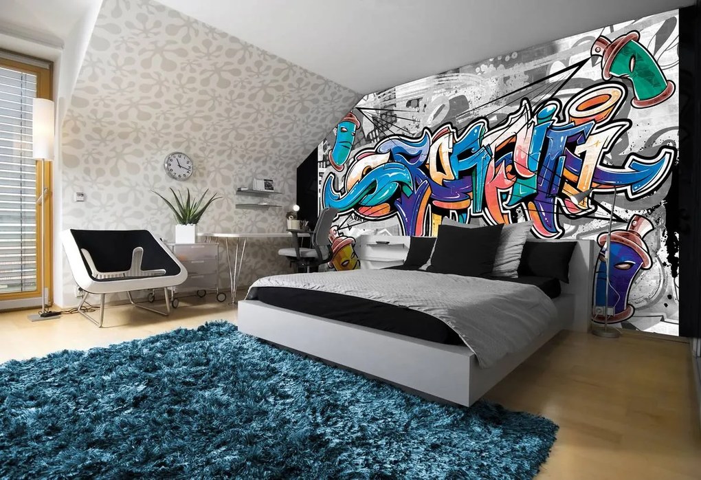 Fototapeta - Farebné Graffiti na šedej (254x184 cm)