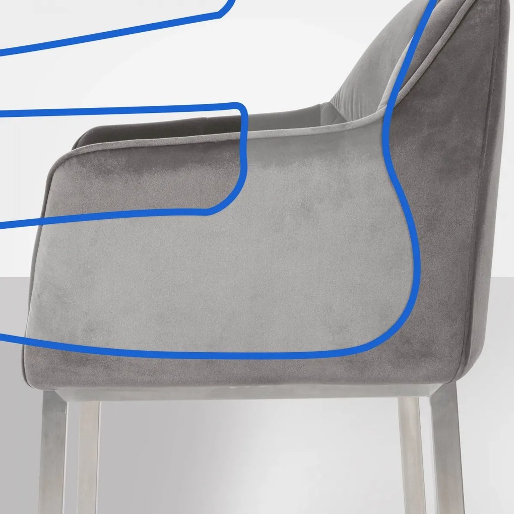 Barová stolička Damaso E - zamat, nerez 4-nohý rám - Sivá