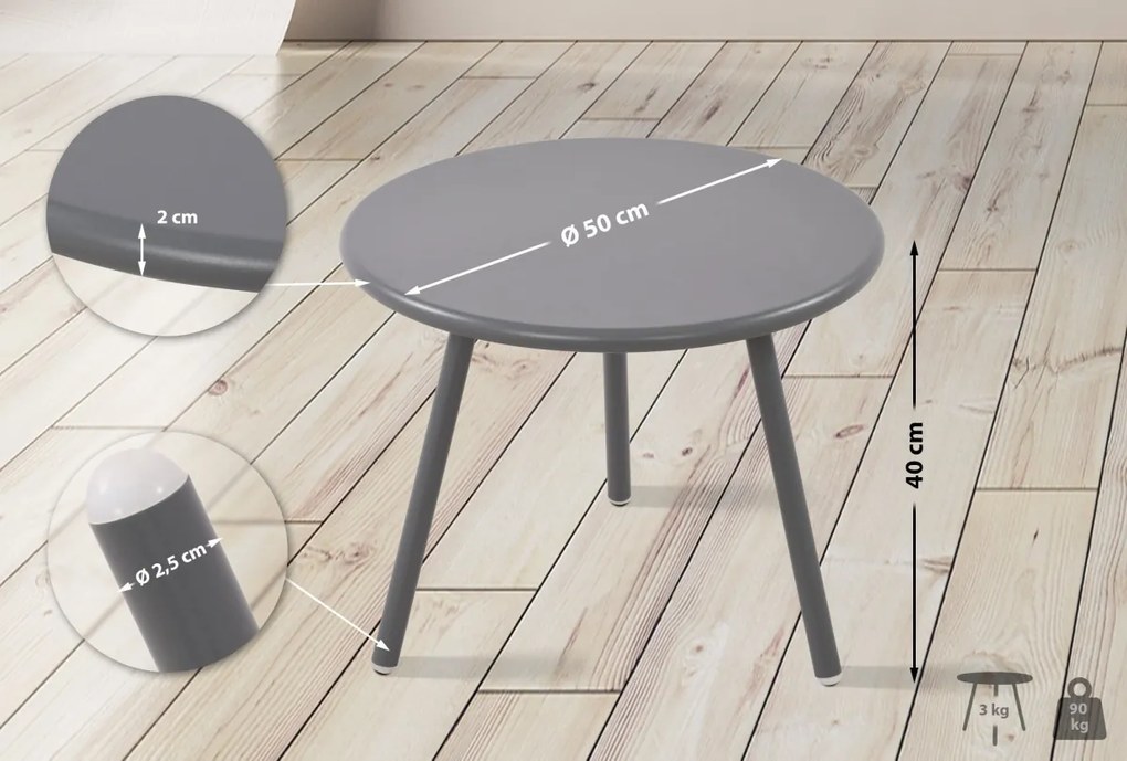 Konferenčný stolík Berea - v40 x Ø50 cm - Tmavo sivá