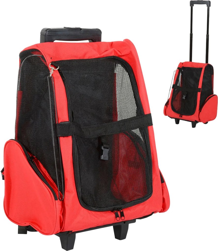 Transportný vozík PawHut 2-v-1 pre domácich miláčikov, batoh 42x25x55 cm pre psov a mačky, červený | Aosom