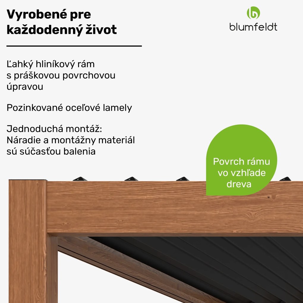 Blumfeldt LuminaHaven Pergola 3x3 Pozinkovaná oceľ Farba dreva