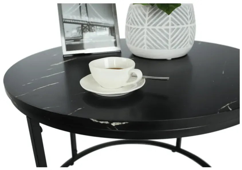 Konferenčný stolík, čierny mramor/čierny kov, GAGIN