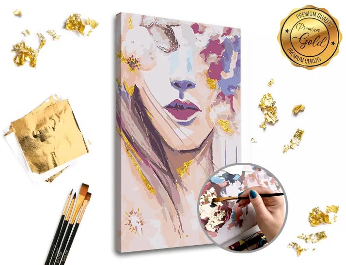 Maľovanie podľa čísel PREMIUM GOLD – Žena s kvetinami