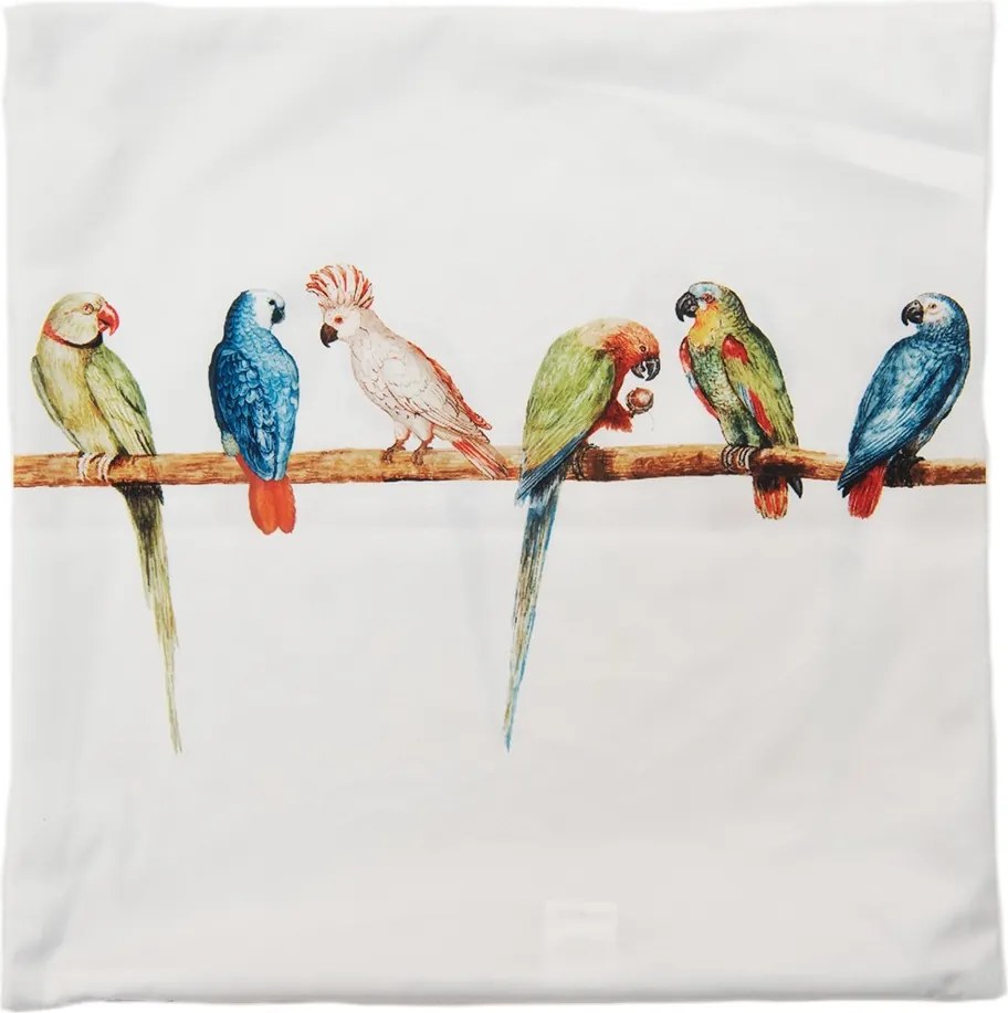 Biela obliečka na vankúš s papagájmi na tyči - 45*45 cm