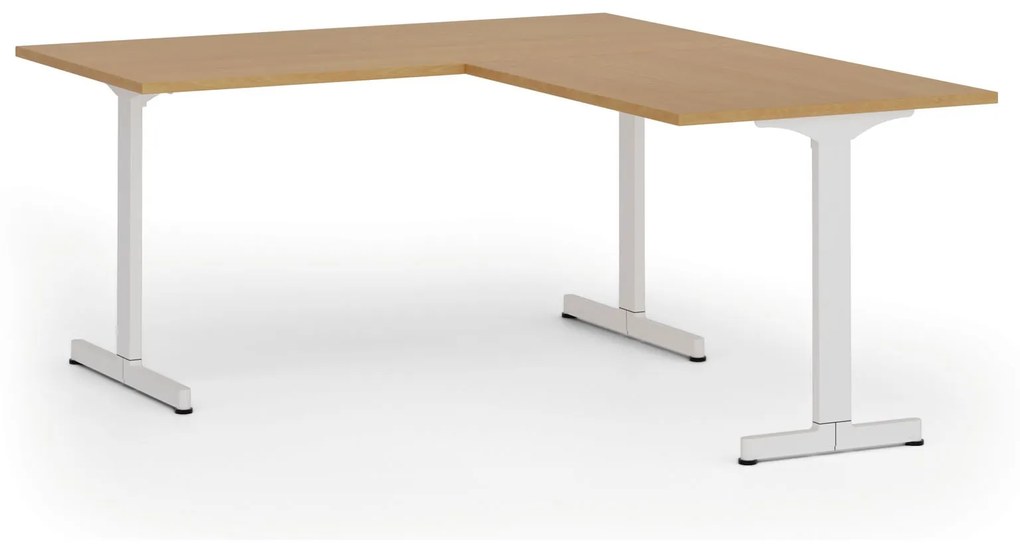 Kancelársky stôl PRIMO BETA L, 1600 x 1800 mm, biela podnož, buk