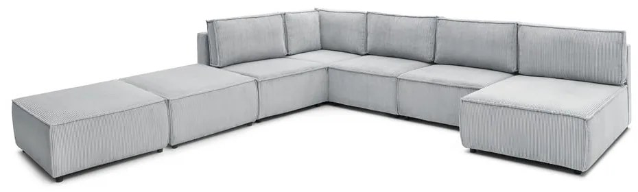 Svetlosivá menčestrová rohová pohovka (do tvaru "U"/variabilná) Nihad modular – Bobochic Paris