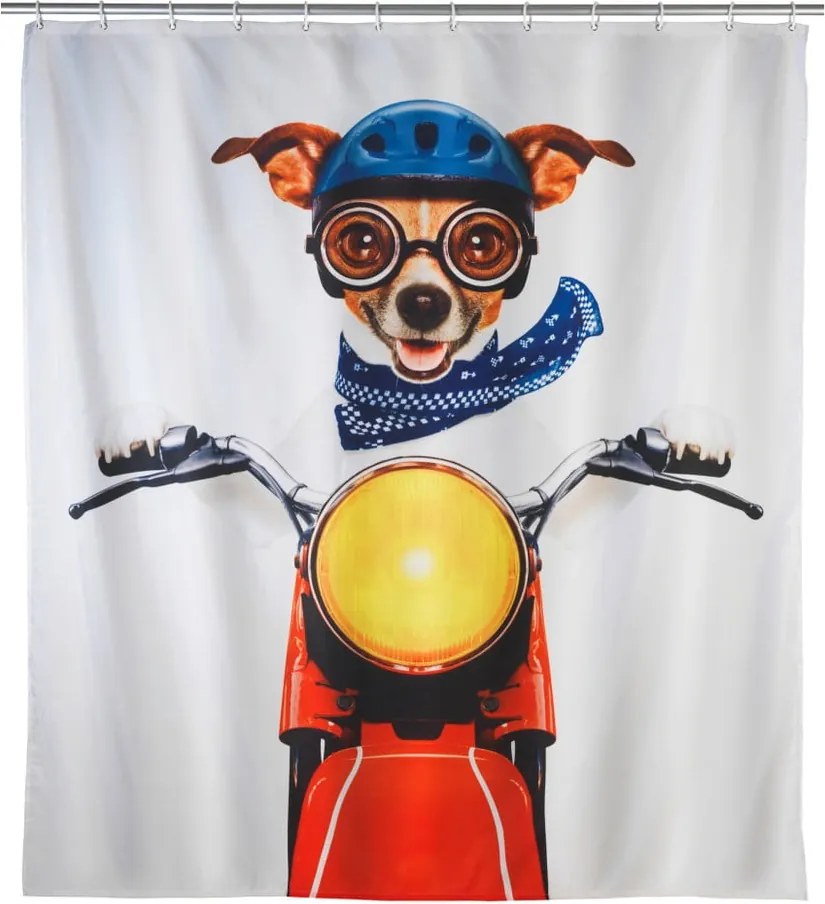 Farebný sprchový záves Wenko Biker Dog, 180 x 200 cm