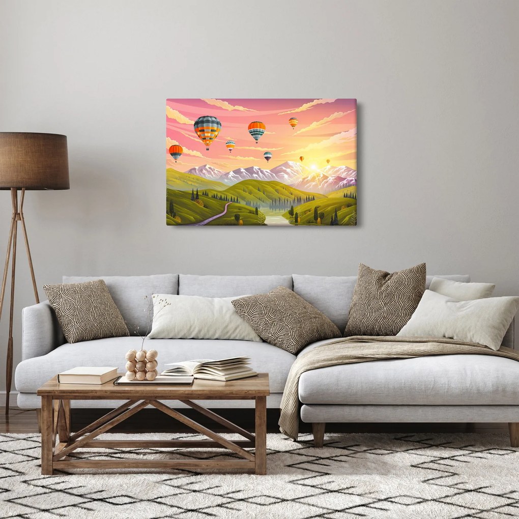 Obraz balónov nad krajinou (90x60 cm)