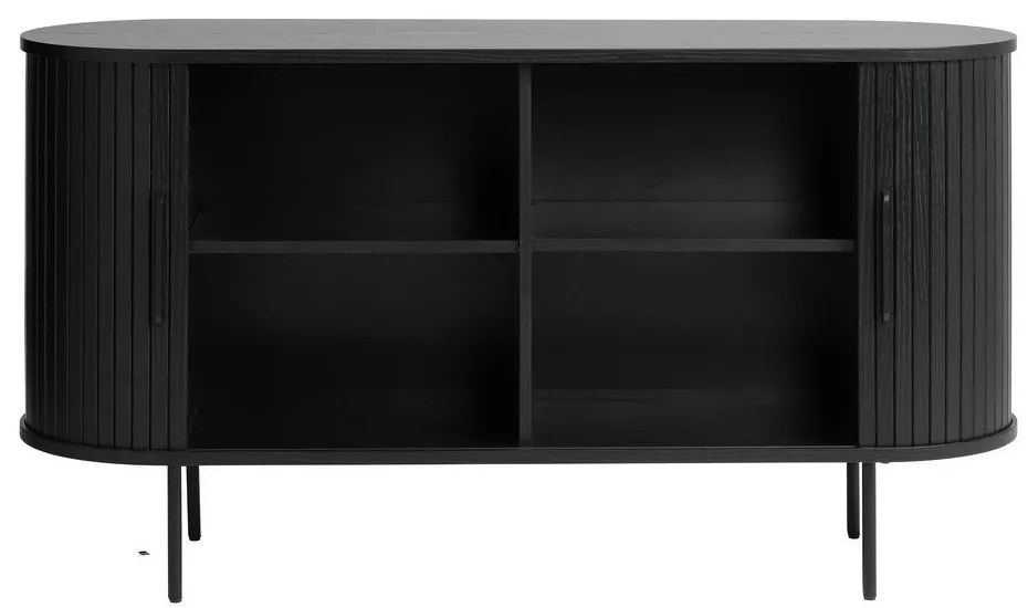 Čierna nízka komoda v dekore duba s posuvnými dverami 140x76 cm Nola – Unique Furniture