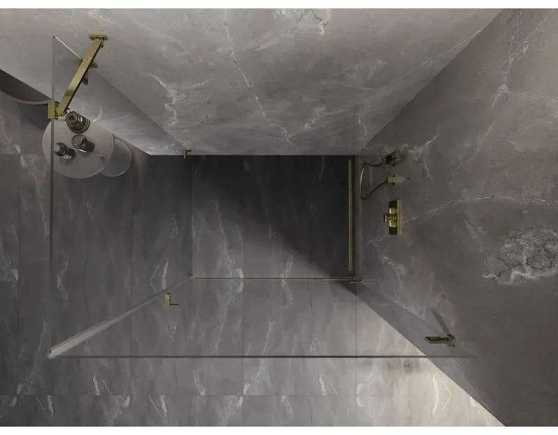 Mexen Lunar-B, pravostranný výklopný sprchový kút 100 x 90 cm, 8mm číre sklo, zlatý profil, 832-100-090-50-00-P