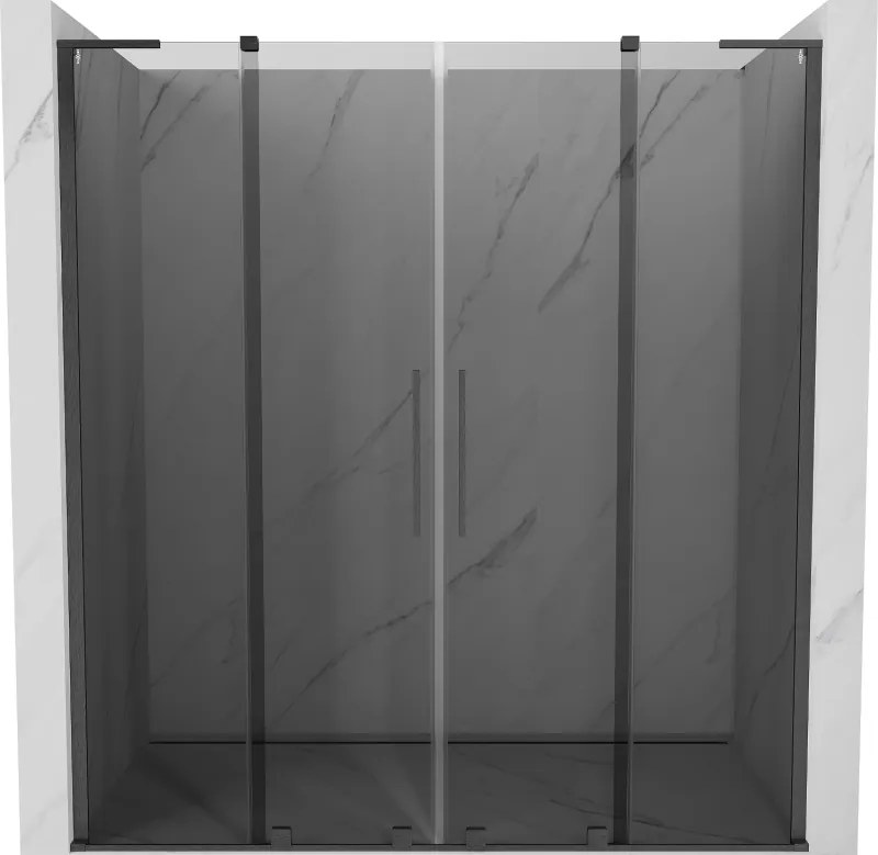 Mexen Velar L Duo, posuvné sprchové dvere do otvoru 200 cm, 8mm šedé sklo, grafit brúsený, 871-200-003-42-66