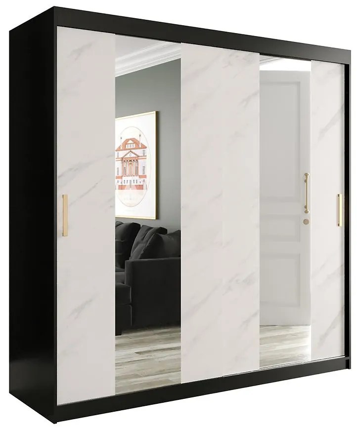 Skriňa Marmur Pole 200 čierna/mramor biely