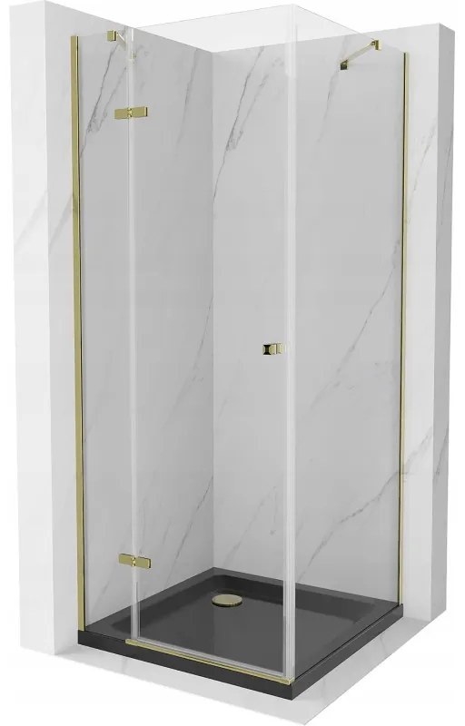 Mexen Roma sprchová kabína, kyvné dvere 80 x 80 cm, transparentnéné, zlatá + závesný bidet Flat, čierna