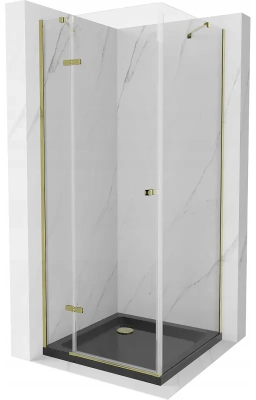 Mexen Roma sprchová kabína, kyvné dvere 80 x 80 cm, transparentnéné, zlatá + závesný bidet Flat, čierna