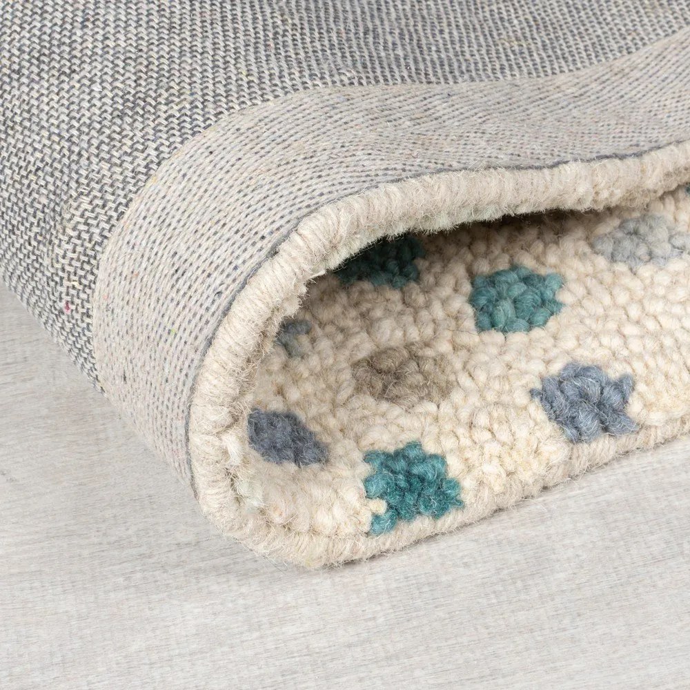 Modrý/béžový ručne tkaný vlnený koberec 160x230 cm Eloise Patchwork – Flair Rugs