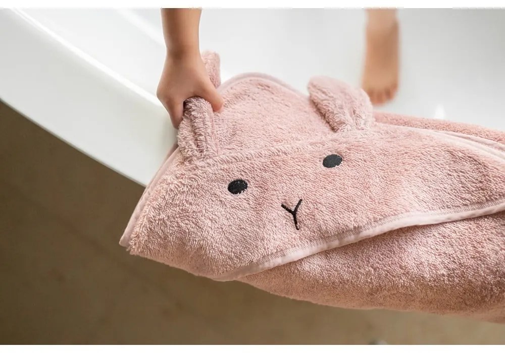 Ružovo-hnedá bavlnená detská osuška s kapucňou 75x75 cm Rabbit – Kindsgut