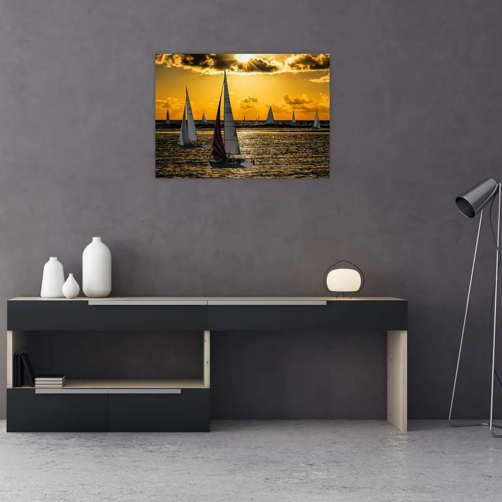 Sklenený obraz jachty v západe slnka (70x50 cm)