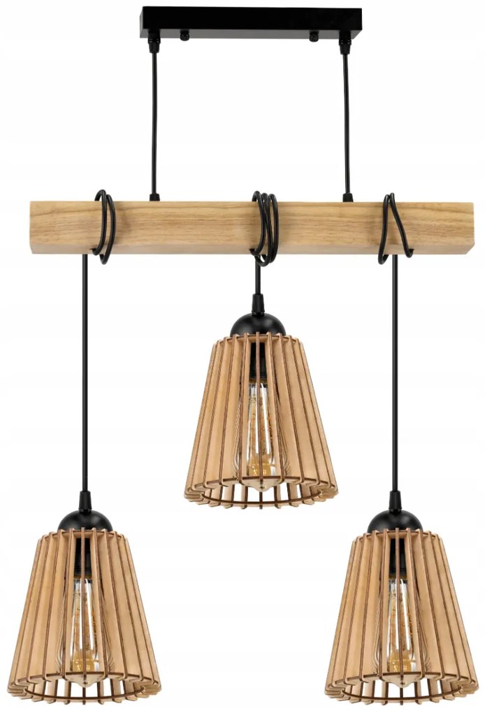 BERGE Závesné stropné svietidlo LED drevený trám 3xE27 Luster Drevený kužeľ