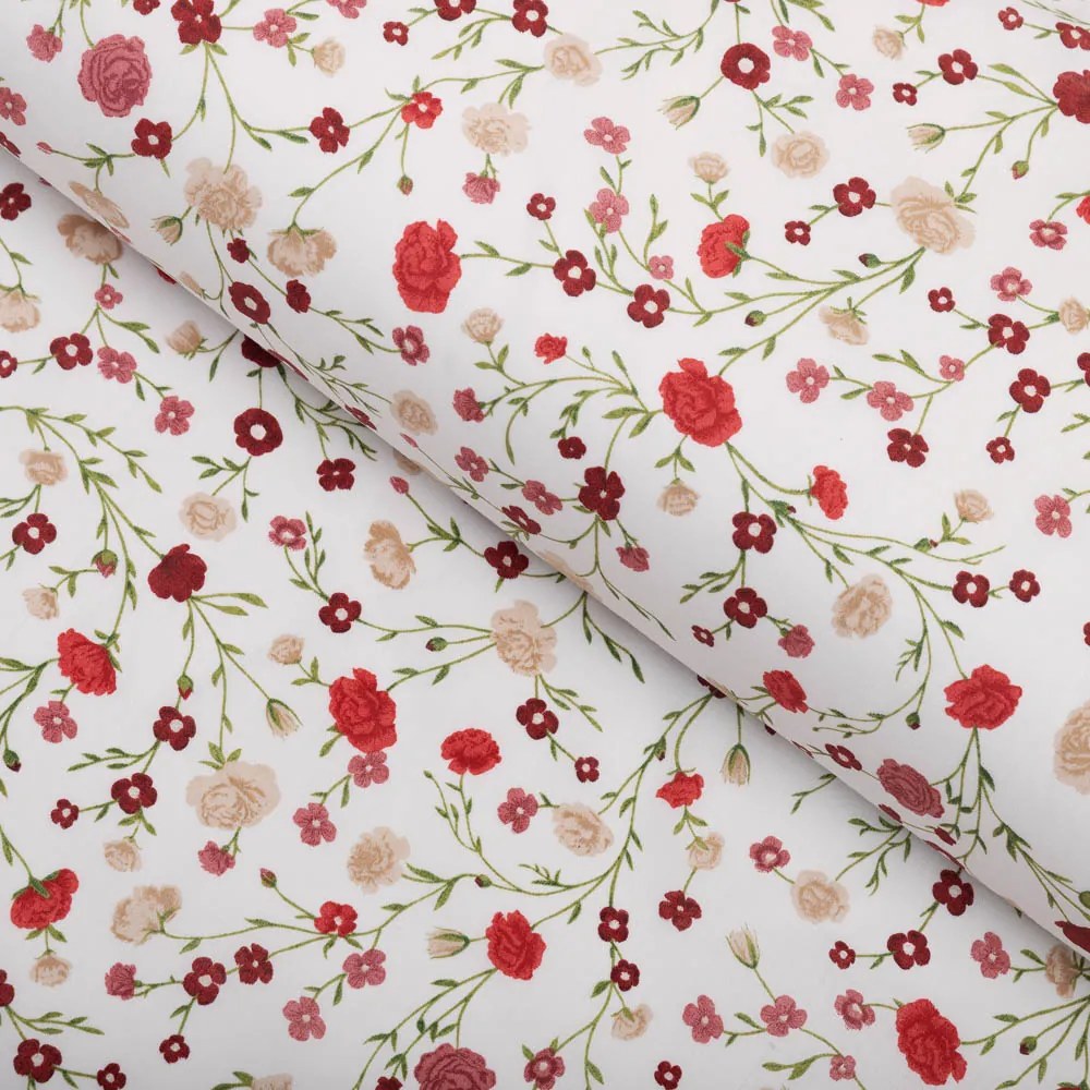 Biante Bavlnený oválny obrus Sandra SA-719 Červeno-béžové drobné kvietky na bielom 80x120 cm