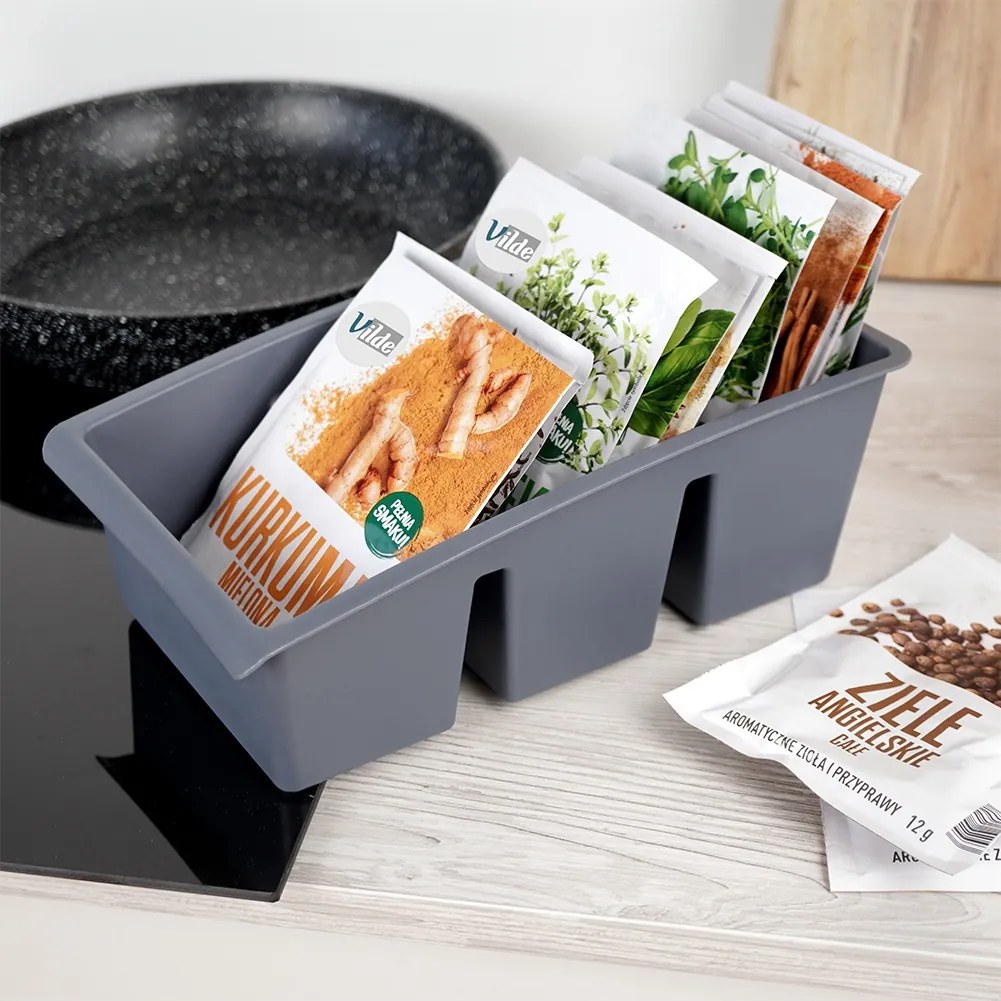 VILDE Organizér na korenie vo vrecúškach, VILDE, sivý, 25 x 15 x 9 cm