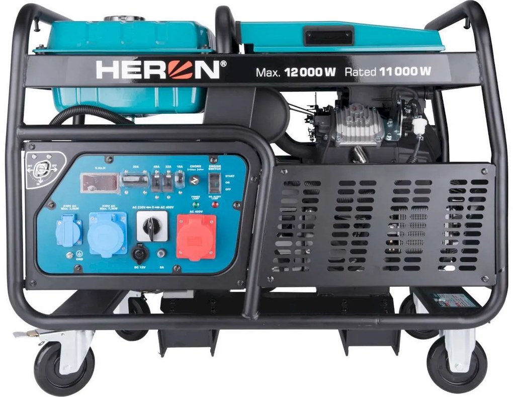 HERON Elektrocentrála rámová benzínová 400V/230V, 12kW/11kW, 22HP dvojvalec, elektrický štart 8896431