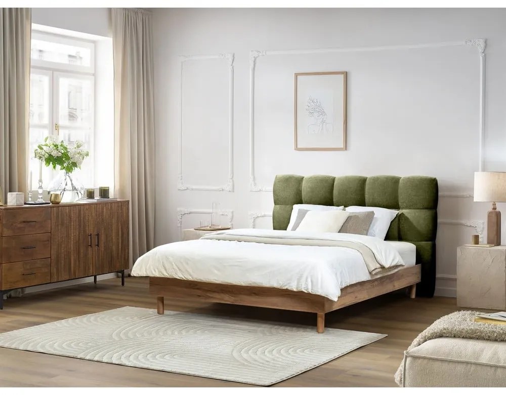 Zelená čalúnená dvojlôžková posteľ s roštom 160x200 cm Kumo – Bobochic Paris