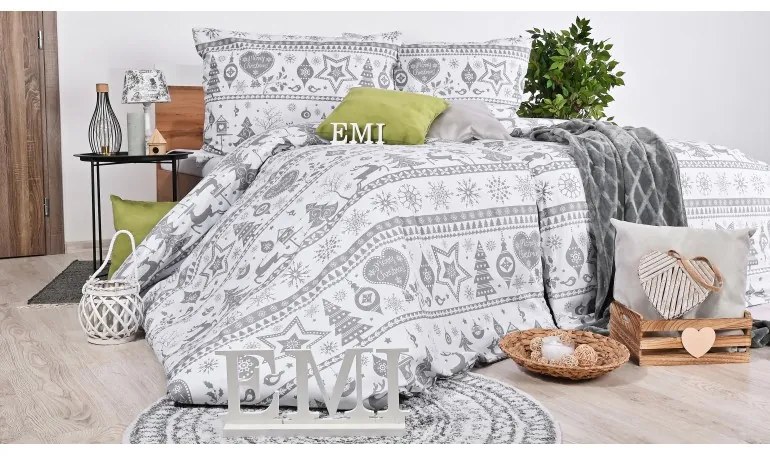 Vianočné bavlnené obliečky Eleonora sivé EMI, Predĺžený set jednolôžko obsahuje 1x 140x220 + 1x 70x90