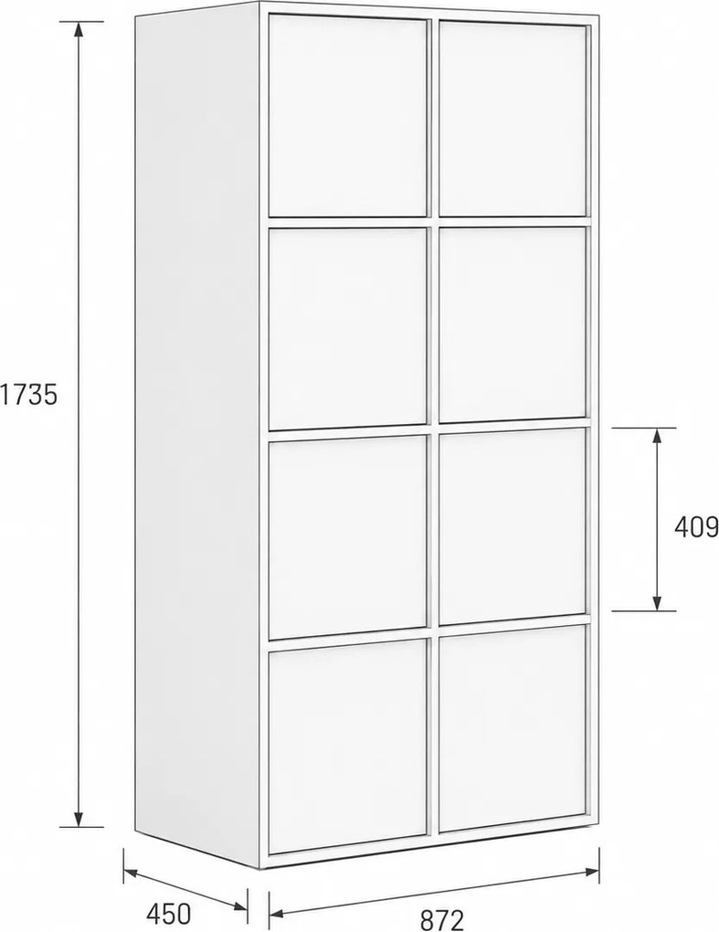 Kancelárska skriňa FRAME, 8x dvere, 872 x 450 x 1735 mm, PUSH-lock, biela