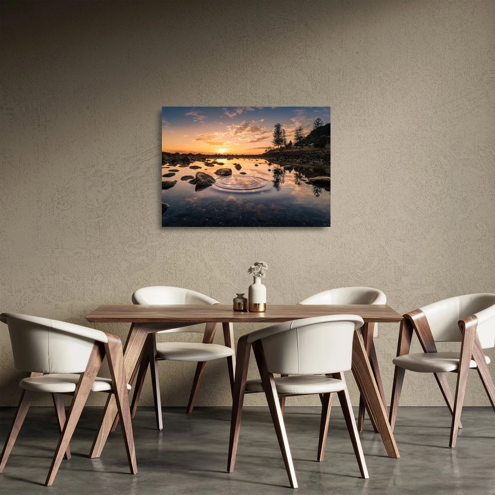 Sklenený obraz vodnej hladiny pri západe slnka (70x50 cm)