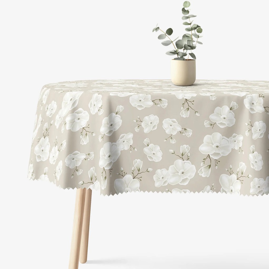 Goldea oválny teflónový obrus - biele kvety 140 x 220 cm