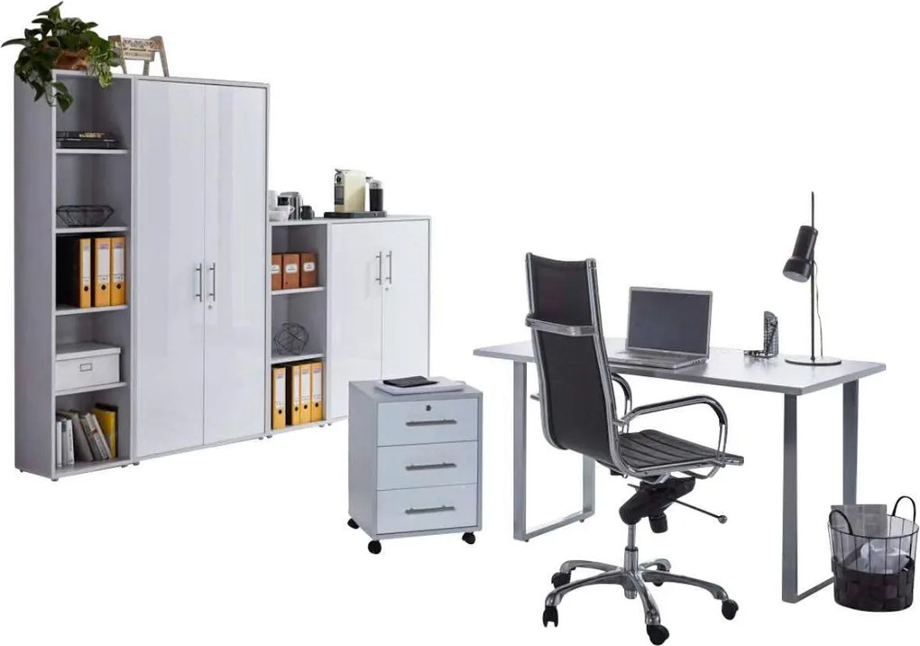XXXLutz KANCELÁRIA, sivá, biela s vysokým leskom, MID.YOU - Kancelárske regály - 001067009504