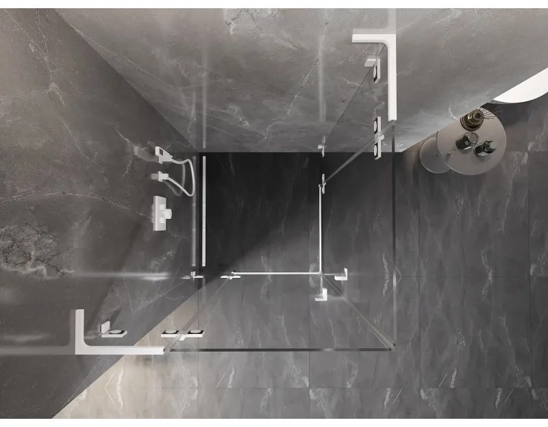 Mexen Lunar, L Duo výklopný sprchový kút 85 x 85 cm, 8mm číre sklo, biely profil, 834L-085L-085P-20-00