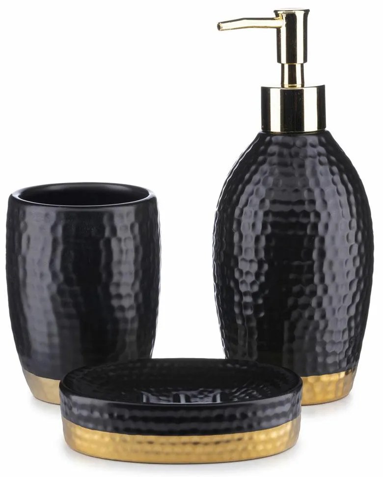Sada kúpeľňových doplnkov Lumi, čierna/so zlatými prvkami