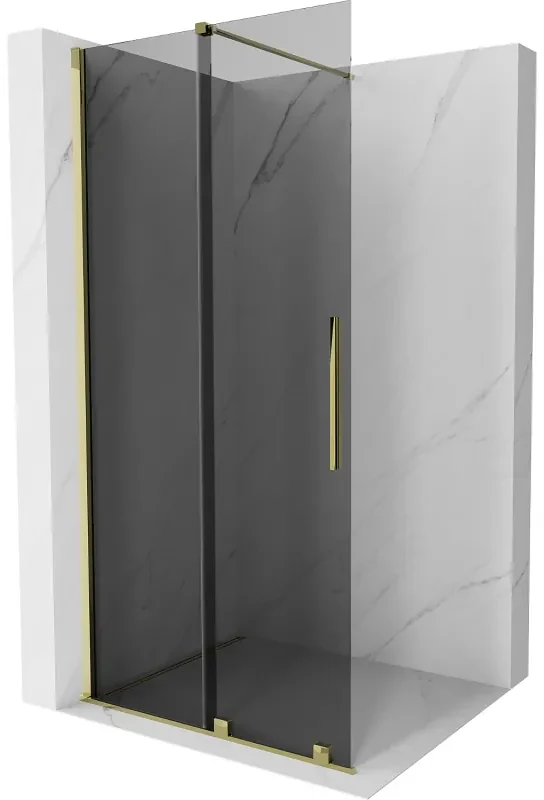 Mexen Velar, sprchová zástena s posuvnými dverami Walk-in 75 x 200 cm, 8mm šedé sklo, zlatá lesklá, 871-075-000-43-50