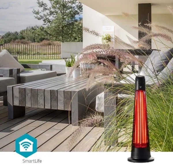 Nedis HTPA21BKW - Vonkajšie vykurovacie teleso SmartLife 600/1200W/230V Wi-Fi Tuya IP24
