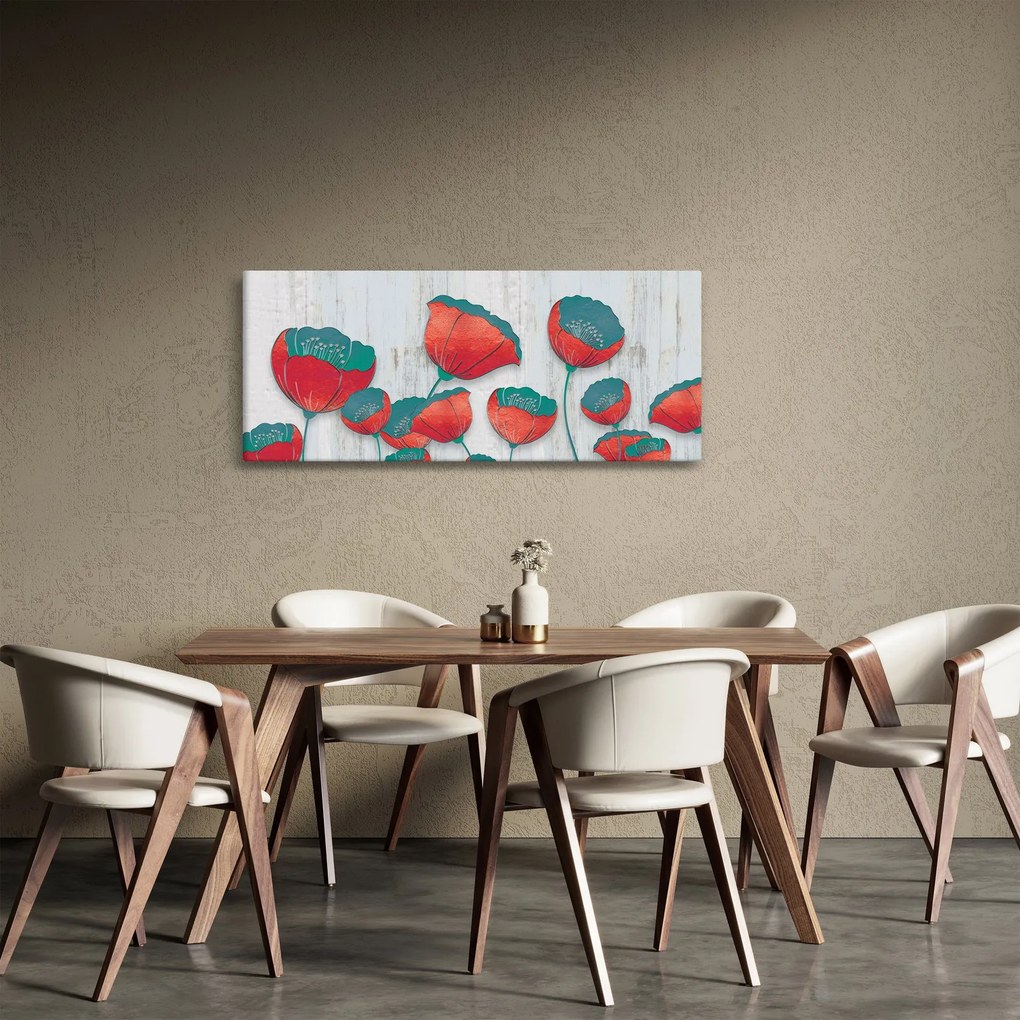 Obraz - Vlčie maky - petrolej (120x50 cm)