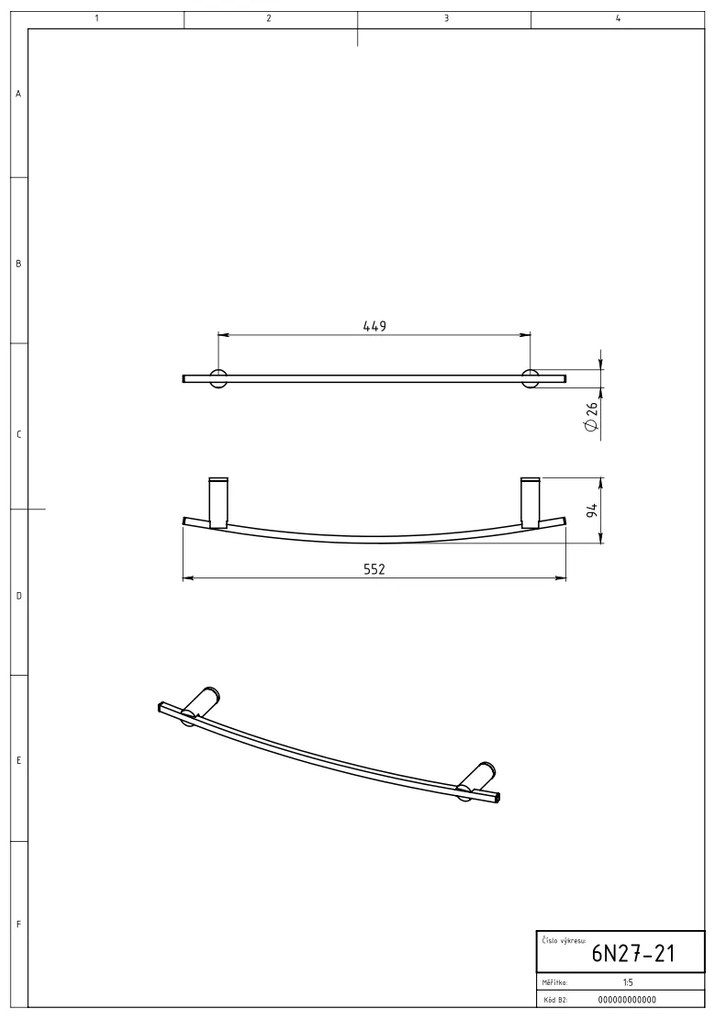 Novaservis - Držiak uterákov na vykurovací rebr. 550 mm Metalia 2 chróm, 6227/1,0