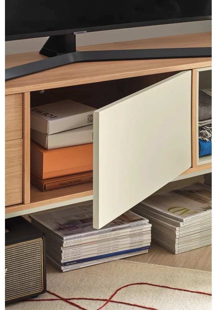 Krémovobiela TV komoda v dubovom dekore Teulat Yoko